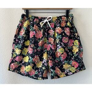 Urban Outfitters Men's Swim Trunks Size Large Black Floral Shorts Netting